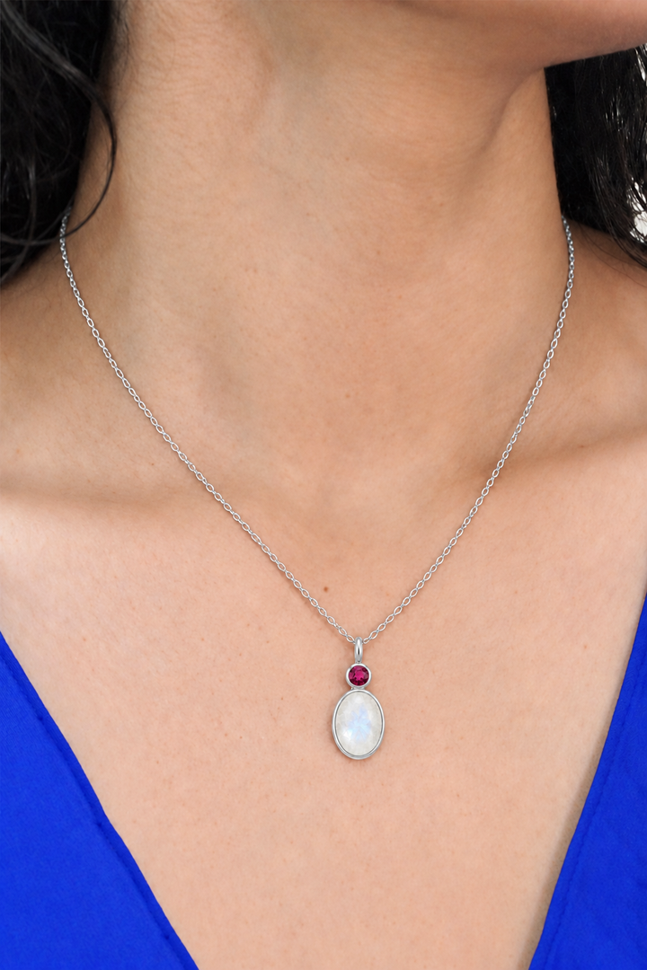 Moonstone &amp; Garnet Oval Cabochon Charm