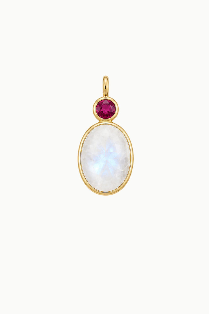 Moonstone &amp; Garnet Oval Cut Charm, Gold Vermeil