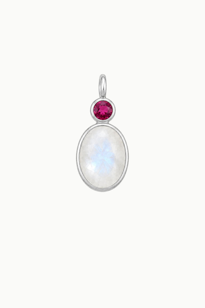Moonstone &amp; Garnet Oval Cut Charm, Sterling Silver