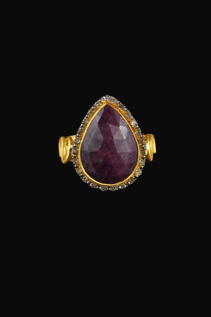 Natural Ruby and Diamonds Solitaire Ring Gold Size 7 | Sivalya