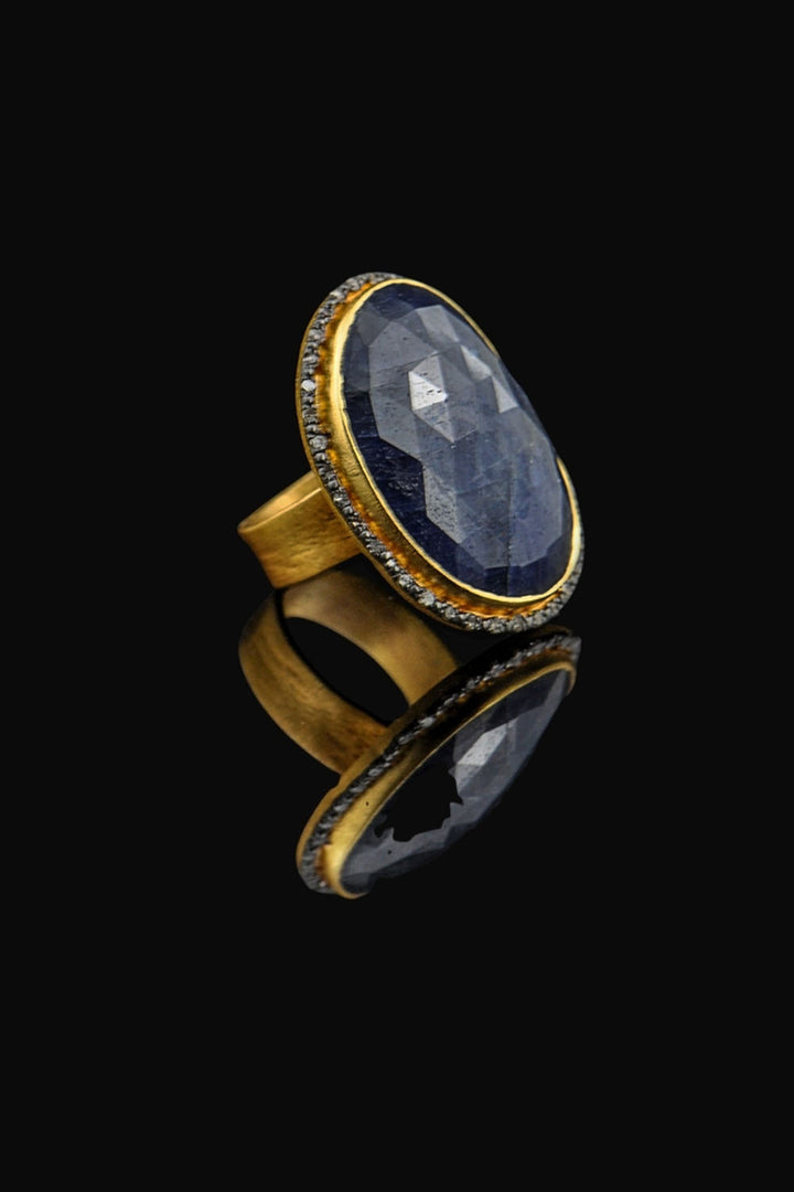 Natural Sapphire and Diamonds Solitaire Ring Gold Size 7 | Sivalya