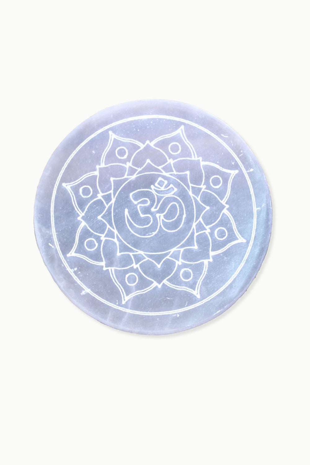 Om Etched Selenite Charging Plate