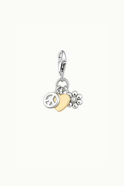 Peace, Heart and Daisy Charm Cluster