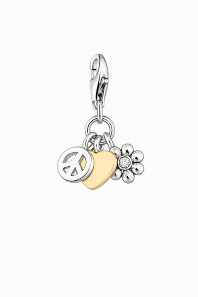 Peace, Heart and Daisy Charm Cluster
