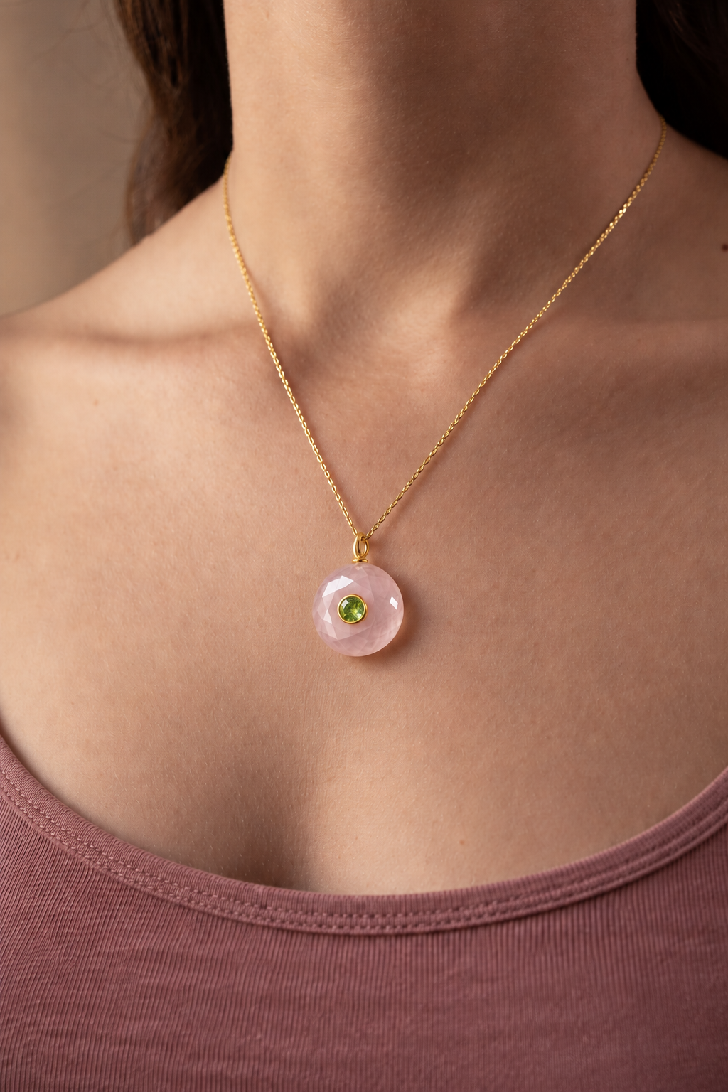 Rose Quartz &amp; Peridot Gemstone Pendant