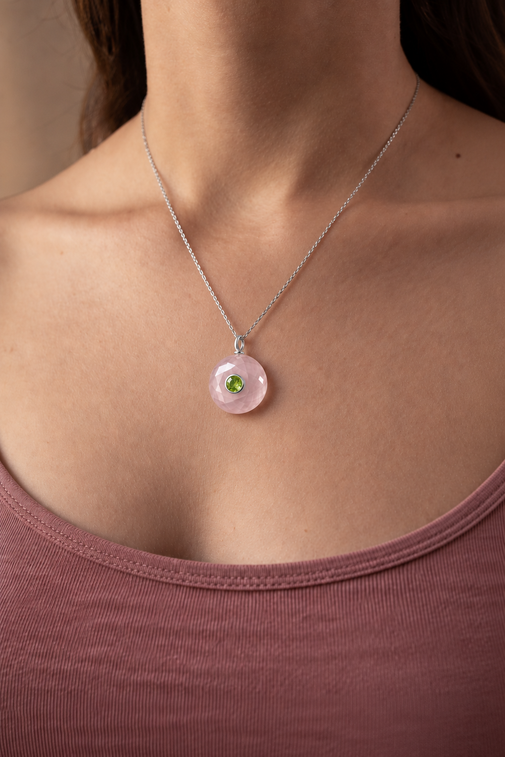 Rose Quartz &amp; Peridot Gemstone Pendant