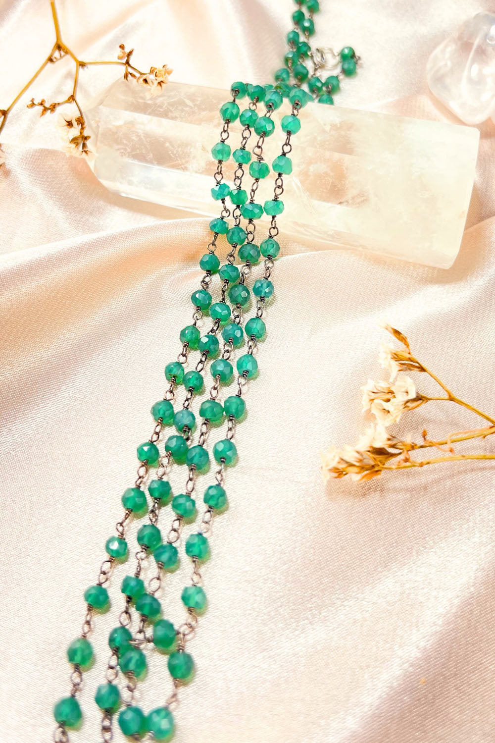Sivalya Green Onyx Beaded Link Chain Necklace