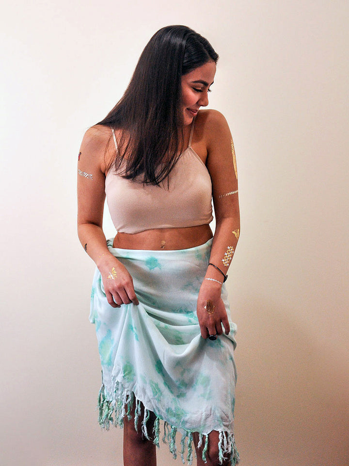 Tropez Tie Dye Sarong - Cool Mint worn as sarong