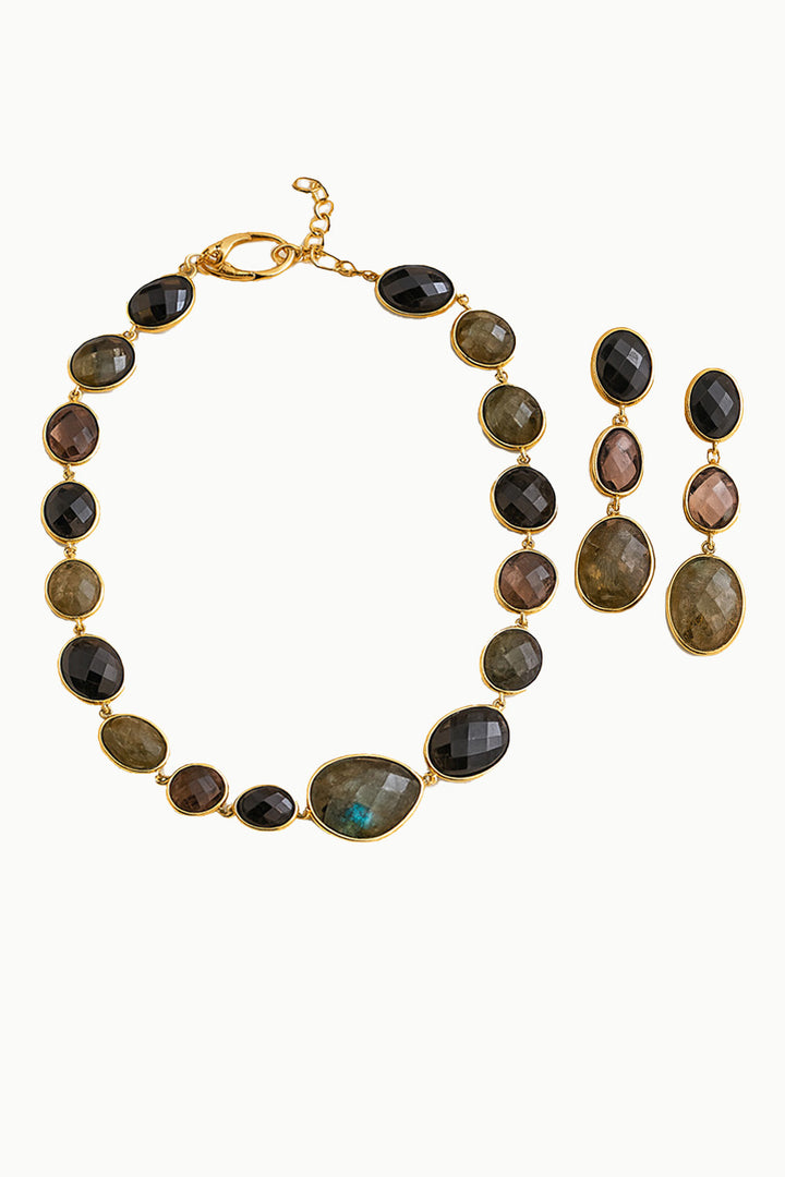 Sivalya Black Onyx Labradorite Necklace and Earrings Set - Paris
