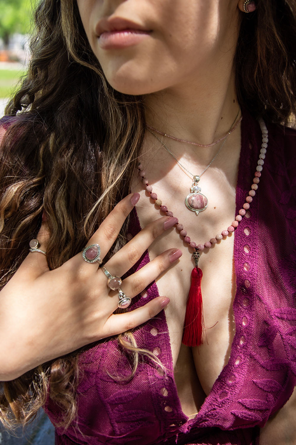 Sivalya Rose Quartz and Rhodochrosite Heart Chakra Mala