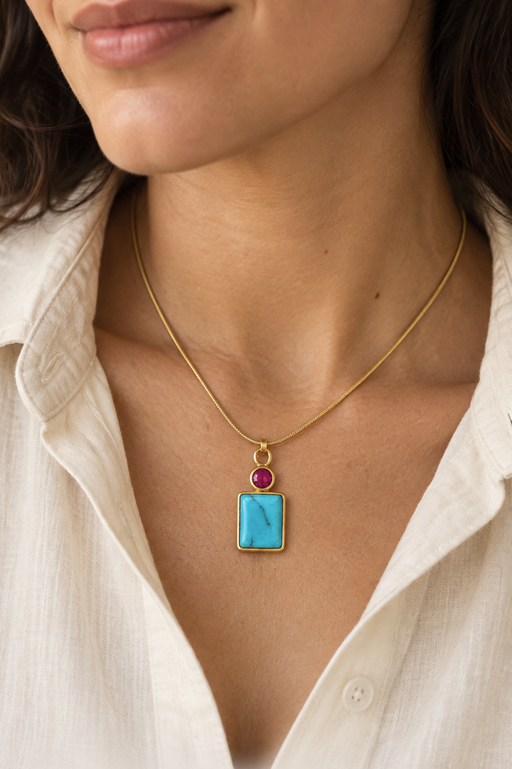 Turquoise &amp; Tourmaline Cabochon Charm