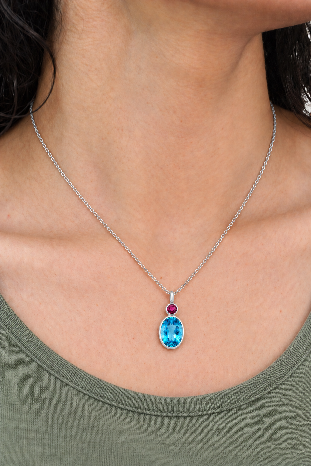 Sky Blue Topaz &amp; Tourmaline Oval Cut Charm
