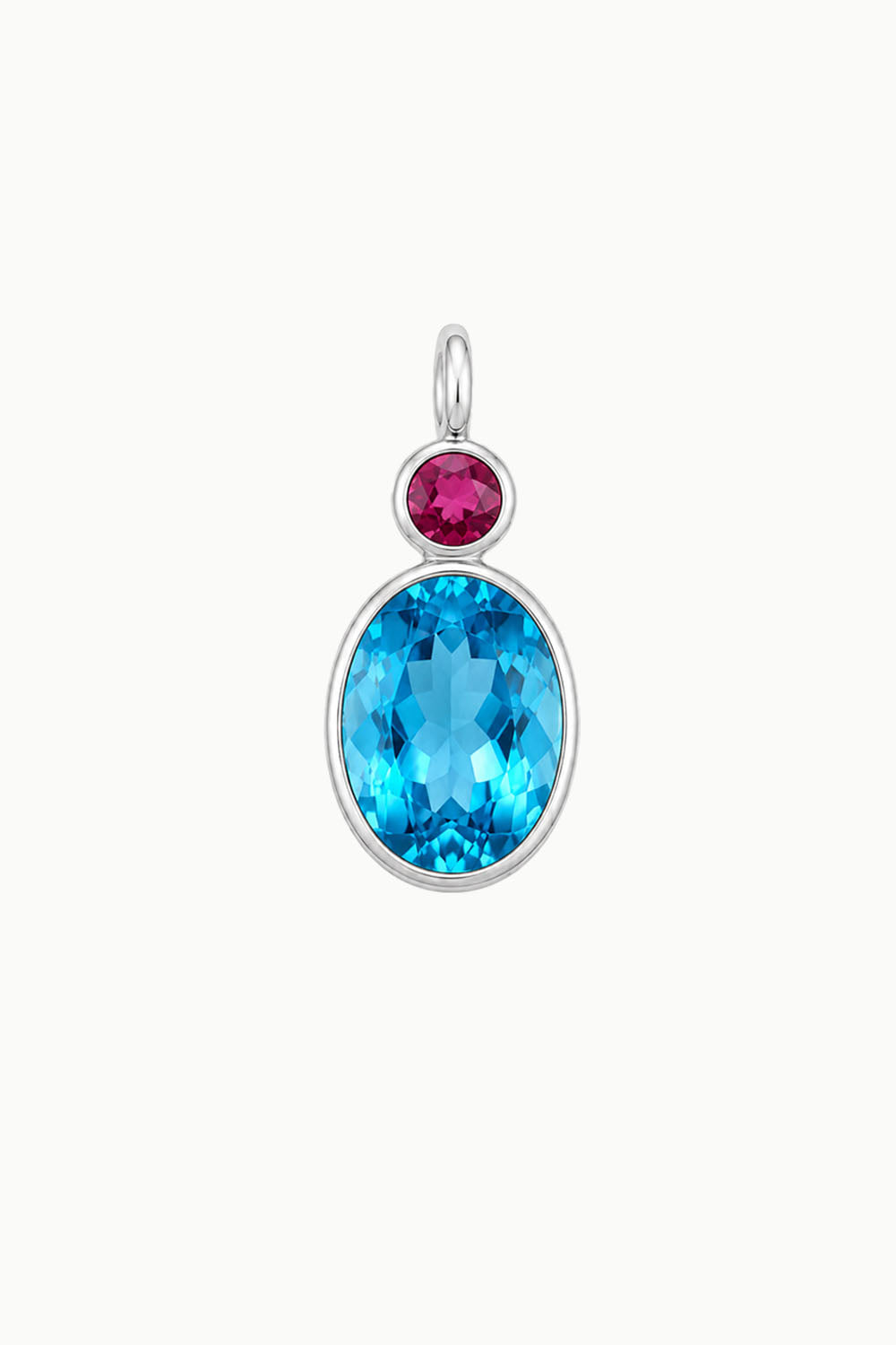 Sky Blue Topaz & Tourmaline Oval Cut Charm, Sterling Silver