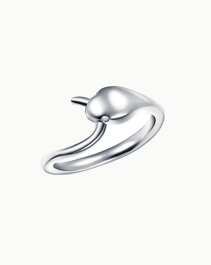 Silver ring with a small diamond on a white background