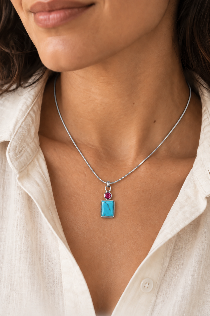 Turquoise &amp; Tourmaline Cabochon Charm