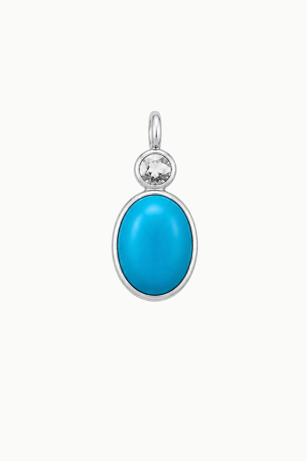 Turquoise &amp; White Sapphire Oval Cut Charm, Sterling Silver