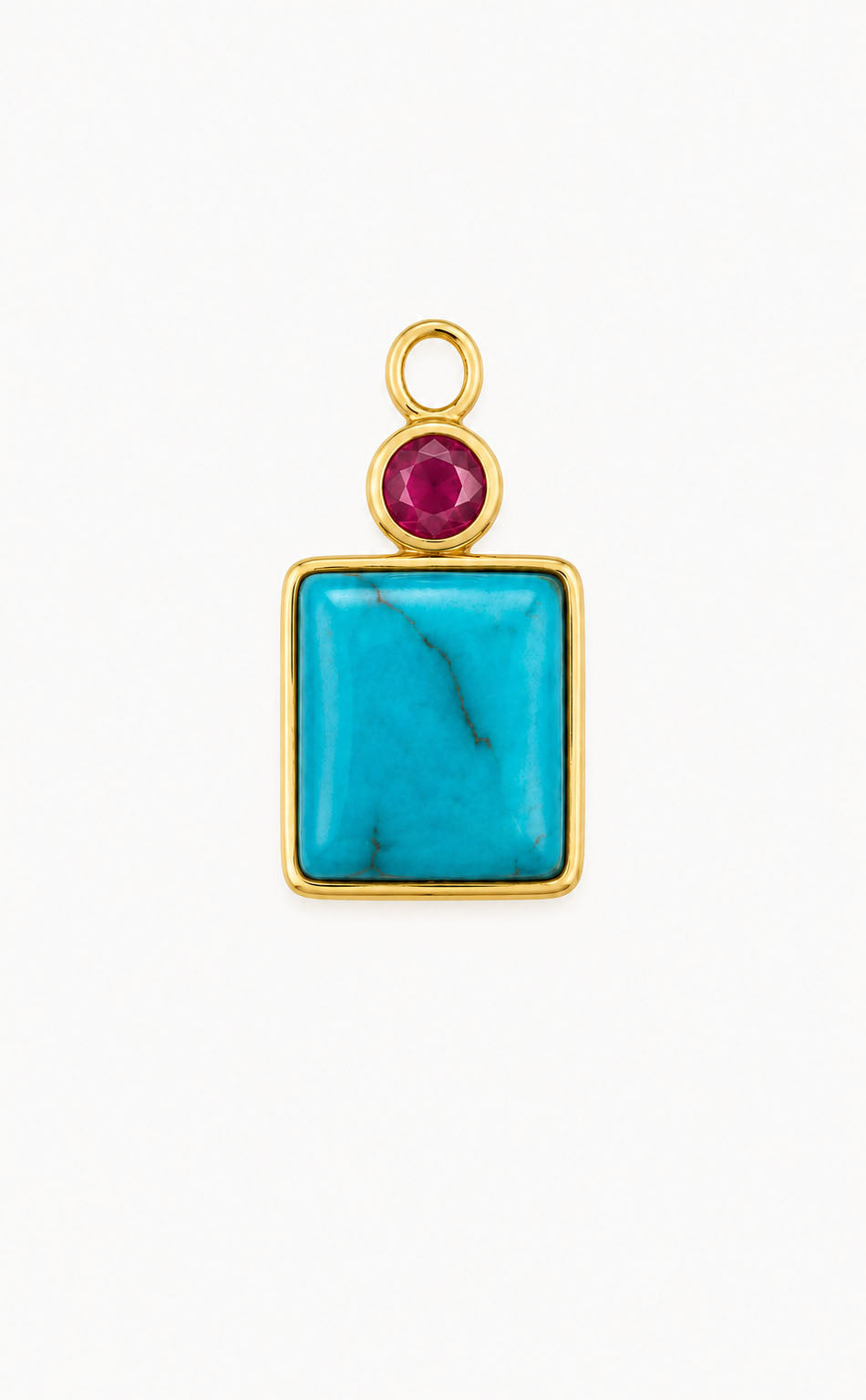 Turquoise &amp; Tourmaline Cabochon Charm, Gold Vermeil