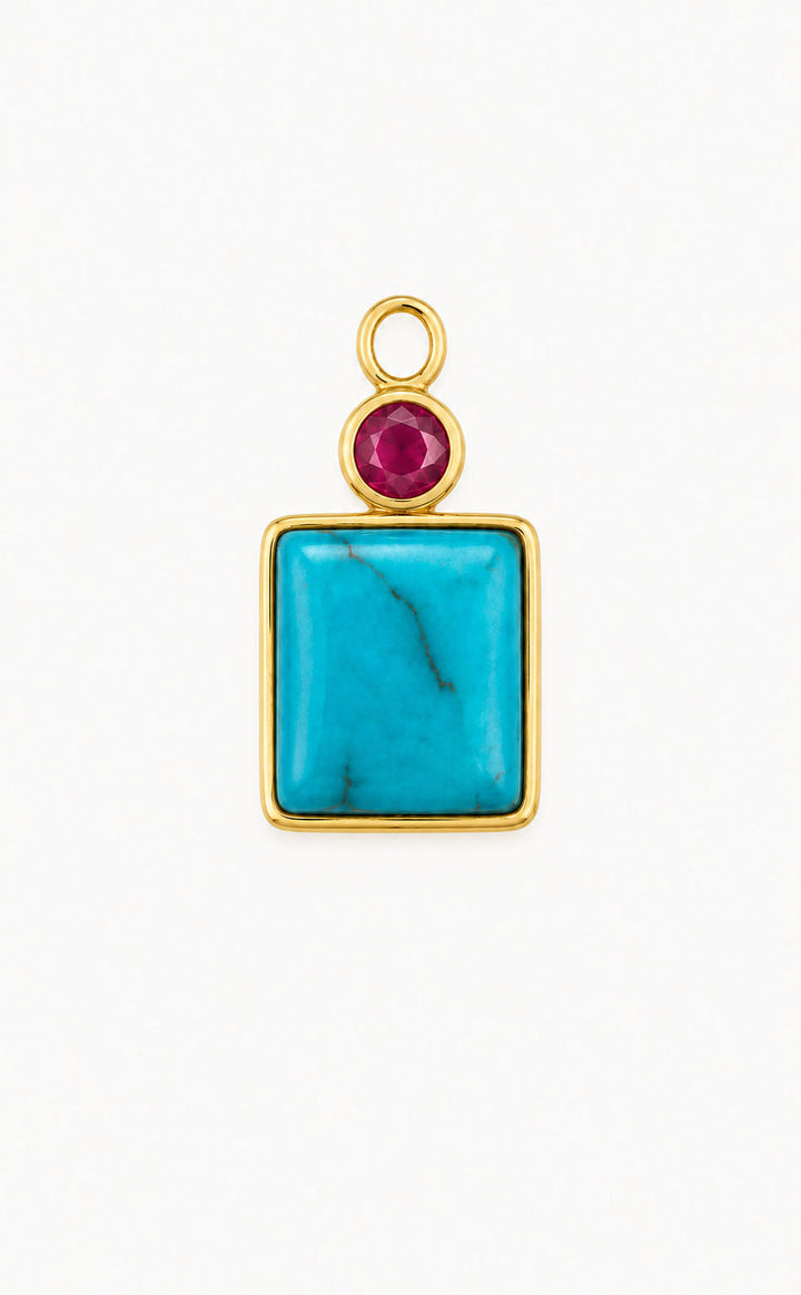 Turquoise &amp; Tourmaline Cabochon Charm, Gold Vermeil