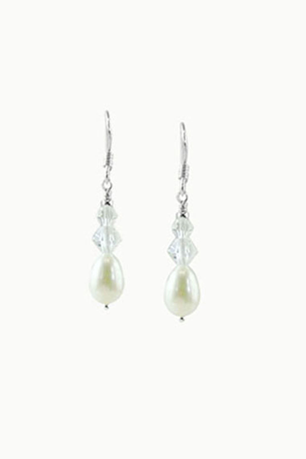 White Pearl and Double Crystals Drop Earrings
