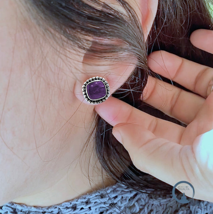 Amethyst Earrings - Petite Silver Studs