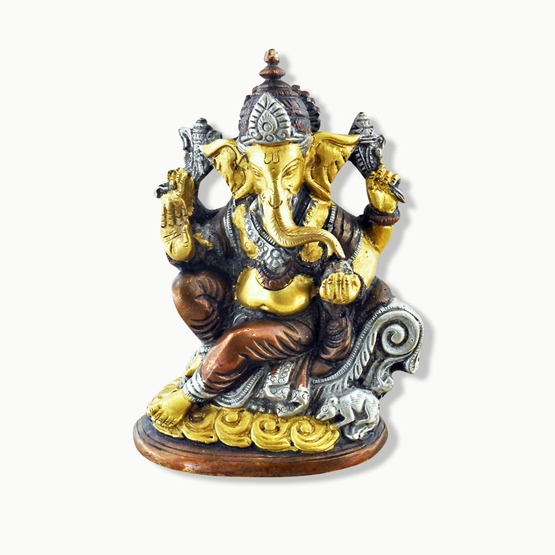 Sivalya Antique Brass and Copper Ganesh Prosperity Statue