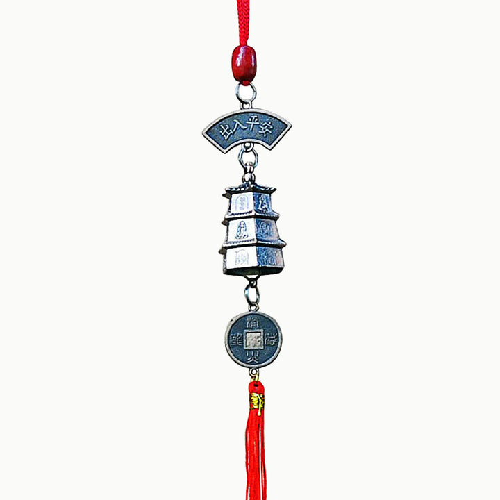 Sivalya Auspicious Symbols Feng Shui Coin and Pagoda Wind Chime With Red Tassel