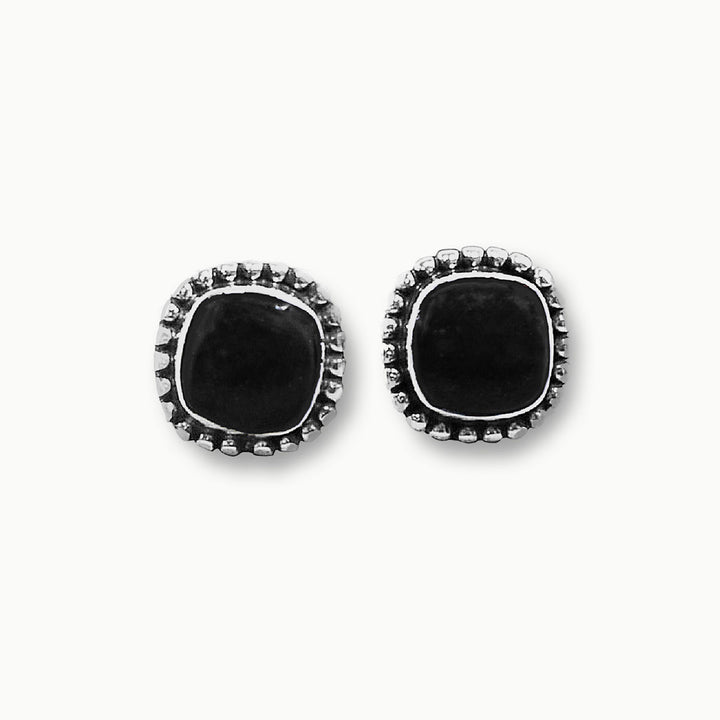 Black Onyx Earrings - Petite Silver Studs