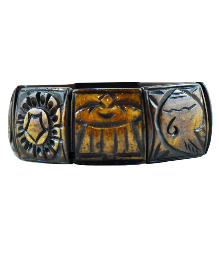 Buddhist 8 Auspicious Symbols Yak Bone Bracelet for Men Brown