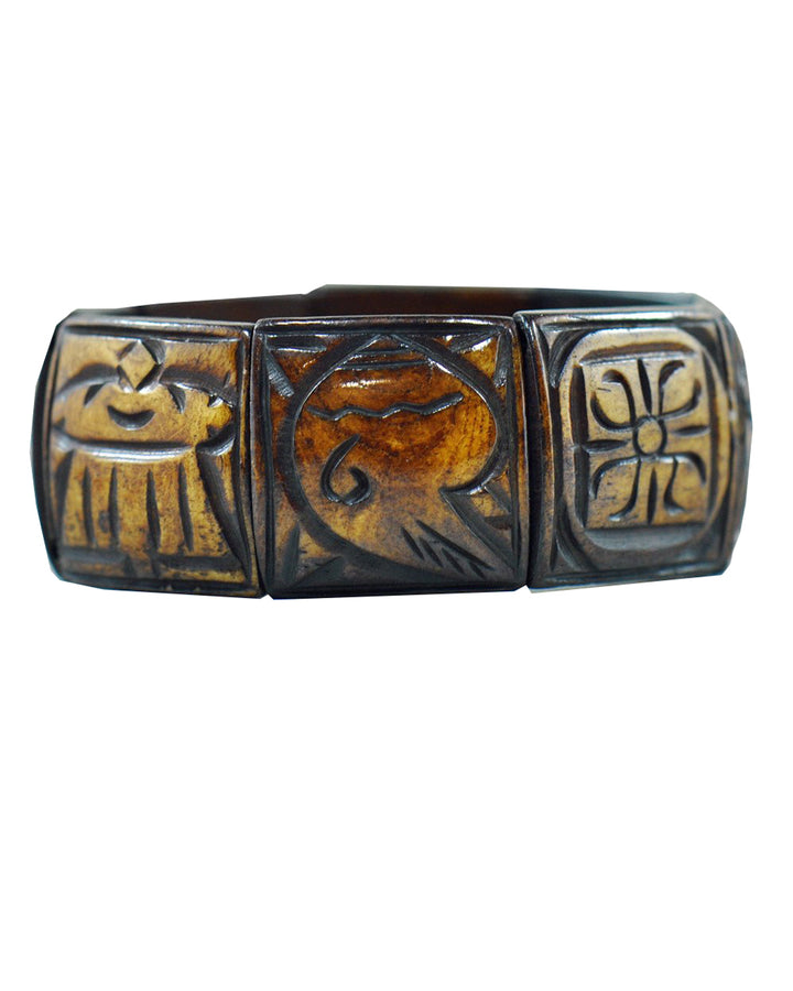 Buddhist 8 Auspicious Symbols Yak Bone Bracelet for Men Brown