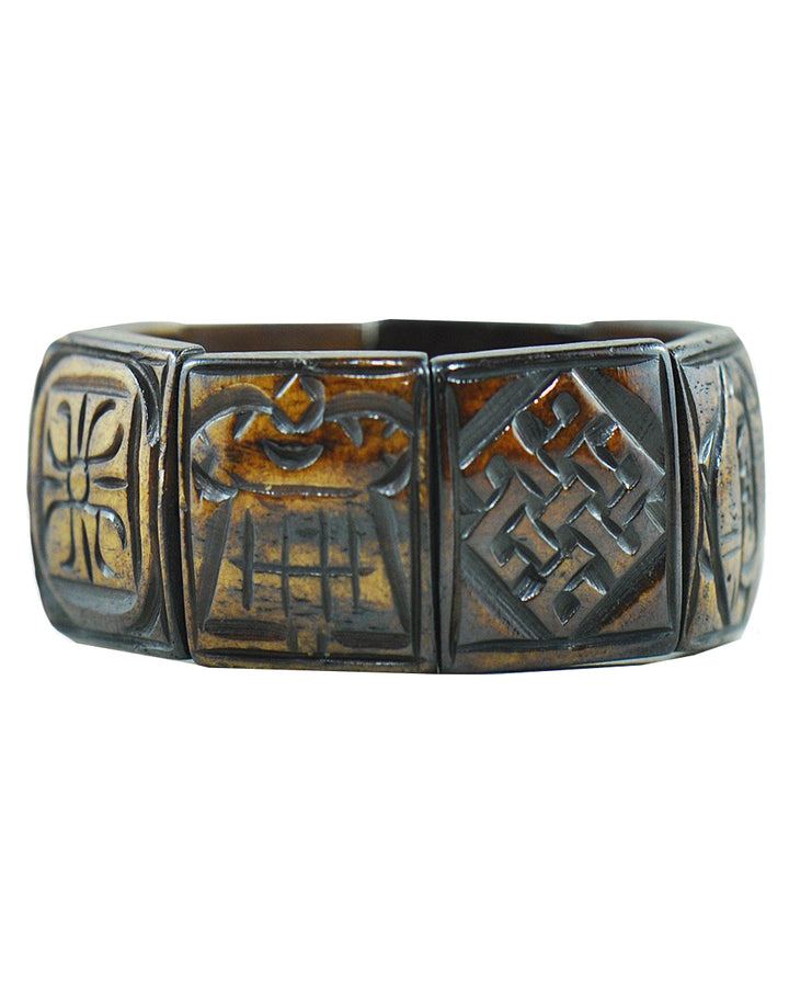 Buddhist 8 Auspicious Symbols Yak Bone Bracelet for Men Brown