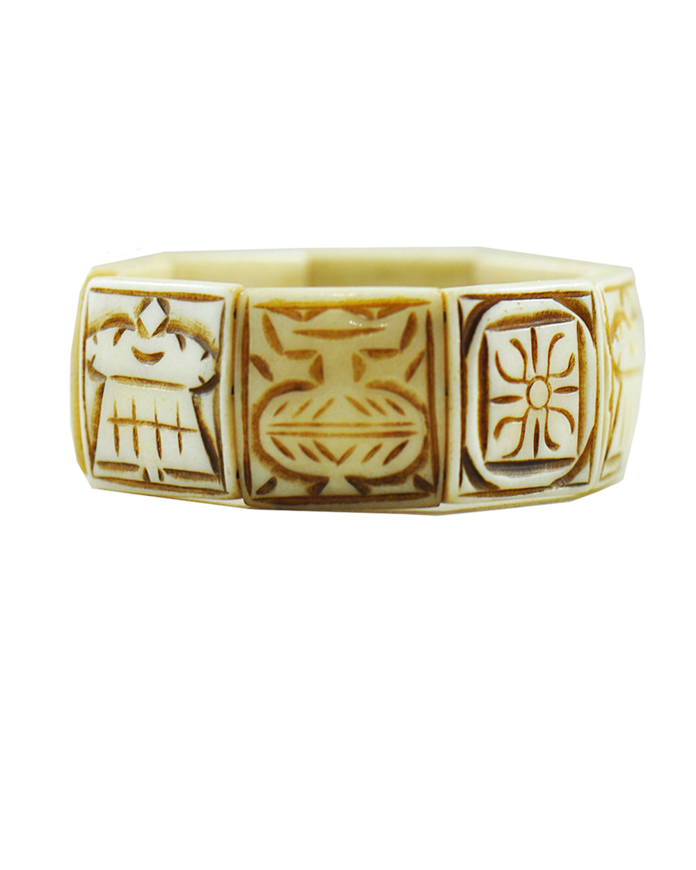 Buddhist 8 Auspicious Symbols Yak Bone Bracelet for Men White