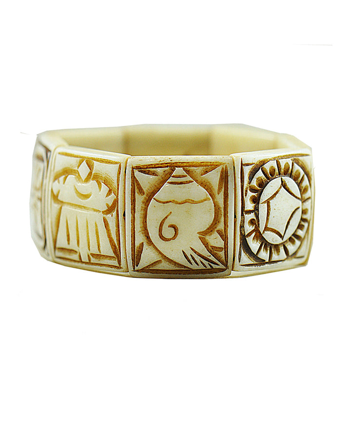 Buddhist 8 Auspicious Symbols Yak Bone Bracelet for Men White