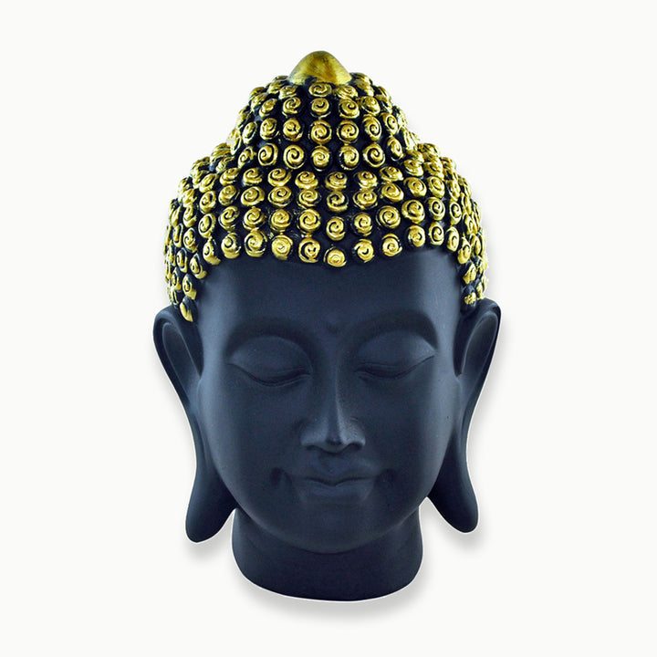 Sivalya Buddha Head Statue in Wood Black and Gold