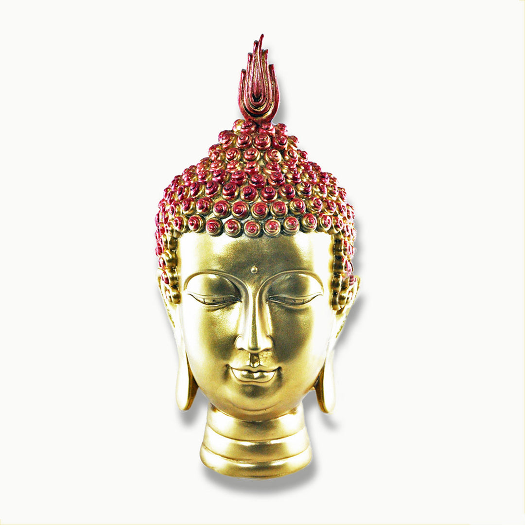 Sivalya Buddha Head Wooden Statue Red and Gold